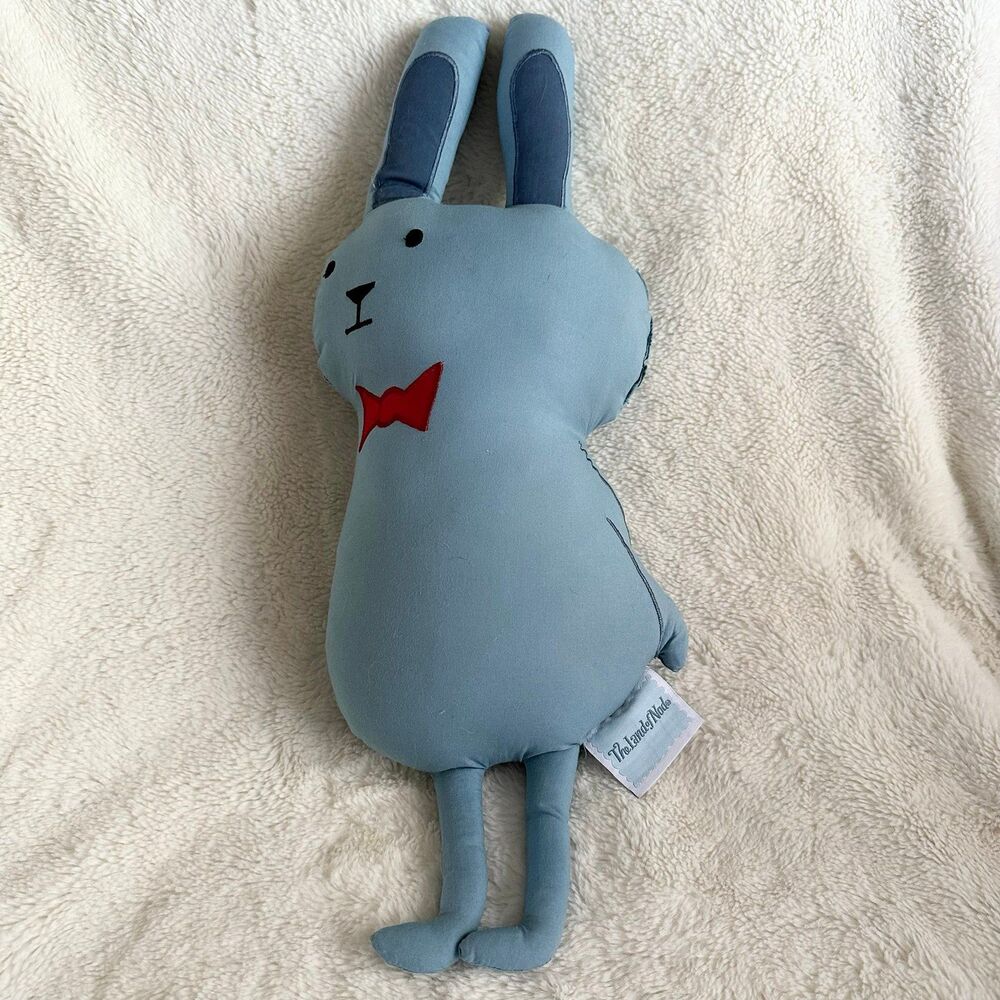 The Land of Nod Blue Bunny Bowtie Pillow 18” Easter Rabbit Plush Nursery Decor